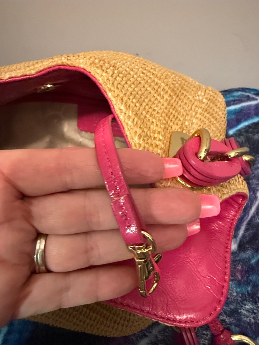 Michael Kors Straw Shoulder Tote with Pink Trim and Gold Hardware - Picture 7 of 15